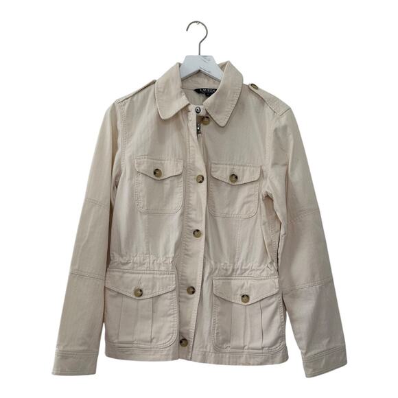Lauren Ralph Lauren Safari Utility Jacket Beige Cotton Button Front Women’s M - Picture 1 of 9